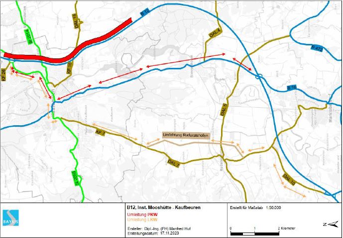 Umleitungsplan Bauarbeiten B12. Foto: Staatliches Bauamt Kempten